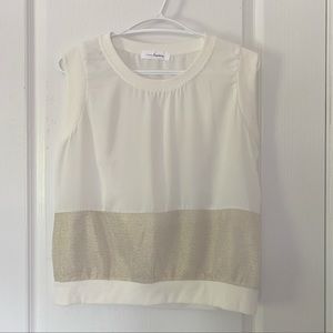 NWOT Fancy White Top with Gold Mesh
